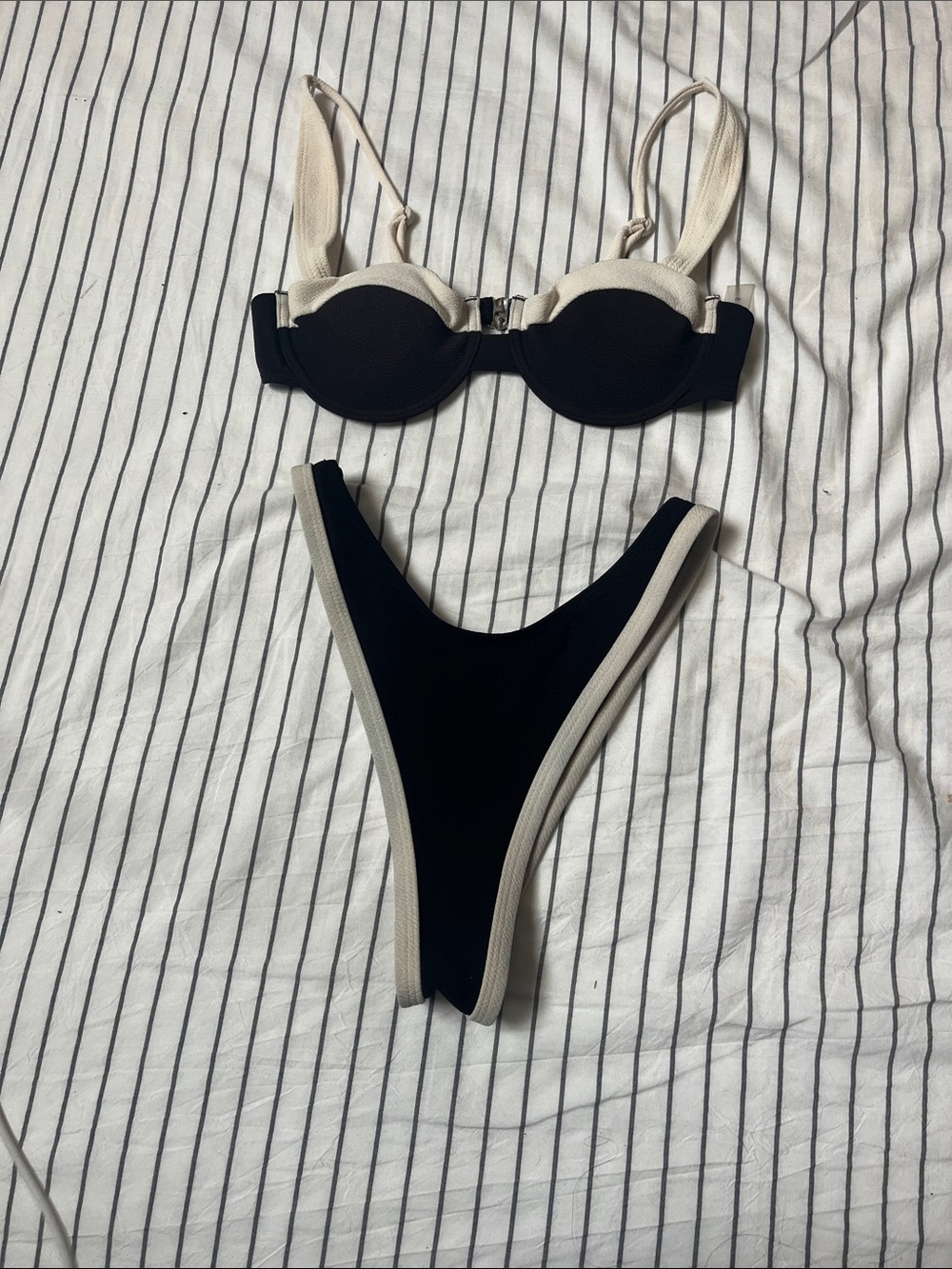 SHEIN Black and Cream Trim Two-Piece Bikini Set